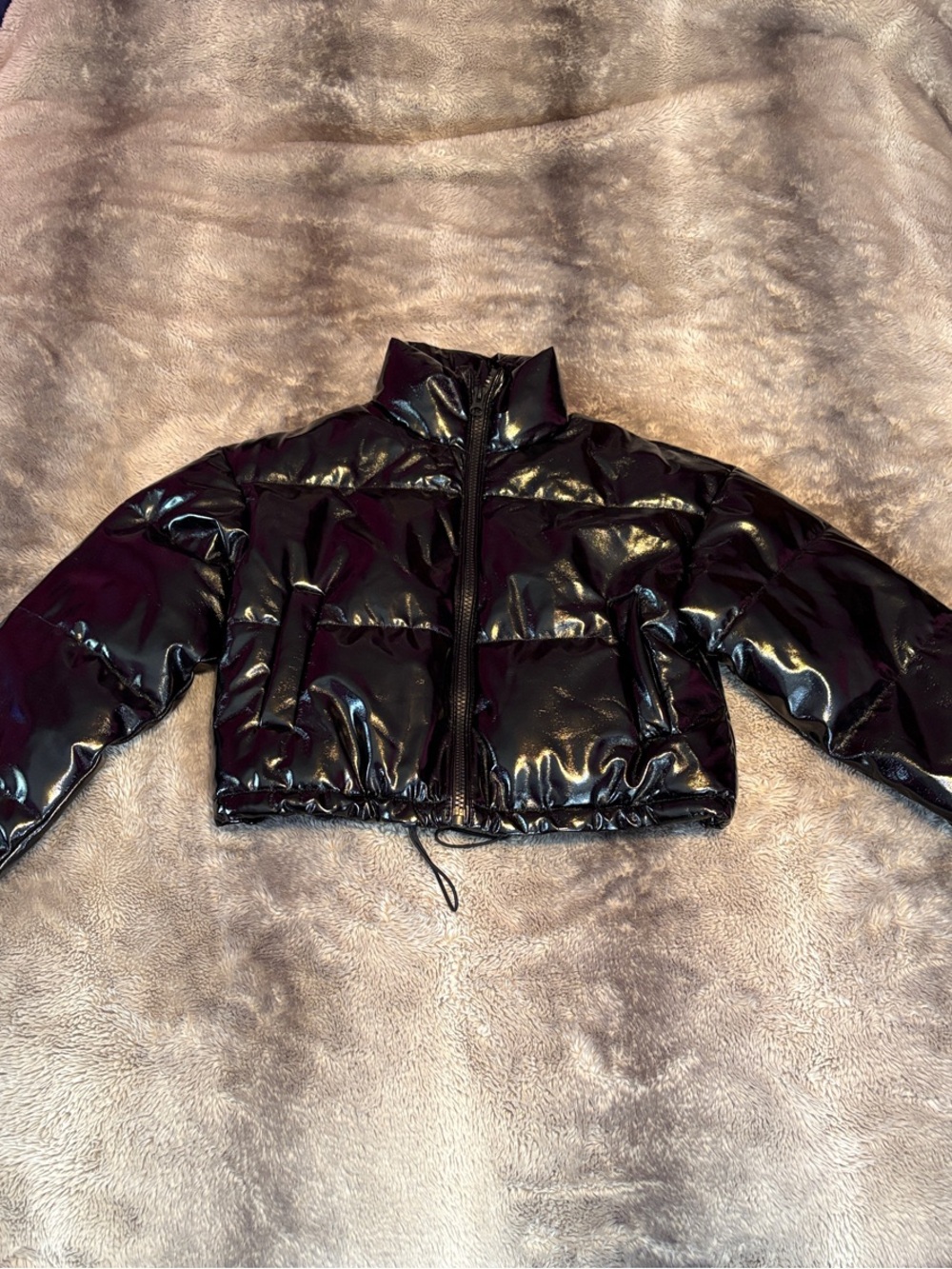 H&M Black Shiny Cropped Puffer Jacket